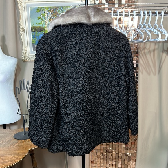 Vintage Meyer Epstein Furs Black Lambswool Coat Mink Fur Neckline P2P 20-21 - Picture 7 of 7